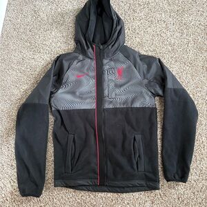 Nike Black and Gray Fleece Hooded Liverpool F.C. Jacket with Red Details